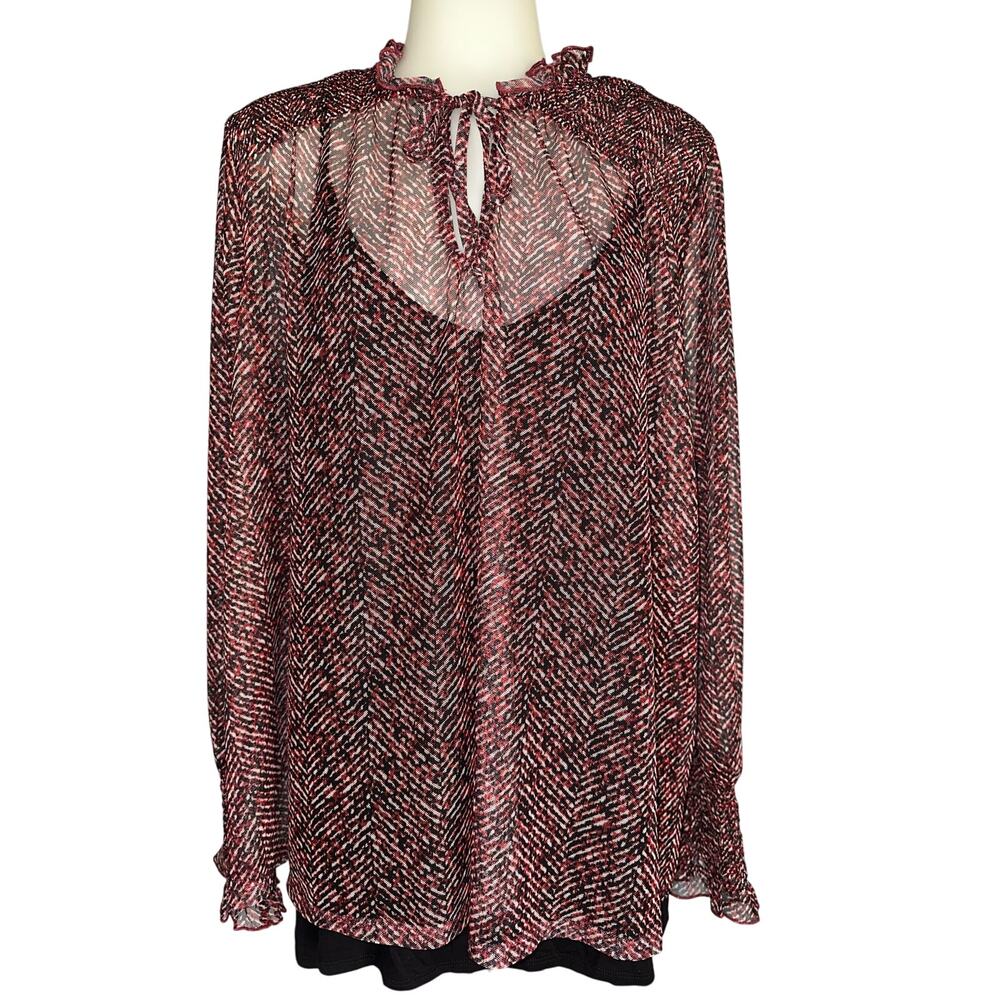 Chicos Women’s Herringbone Mesh Top W/ Cami Long Sleeve Red Black Size 3 US XL